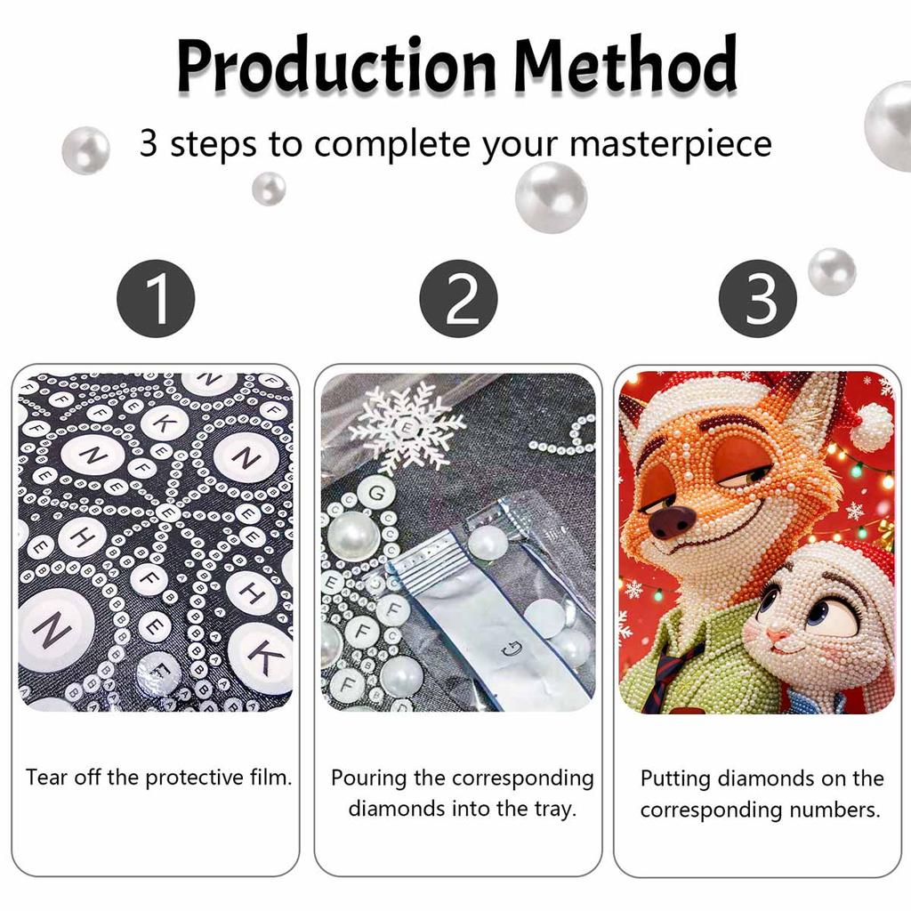 Disney Christmas Fox & Bunny pearl painting handmade diy pearl art painting simple living room hanging painting decoration