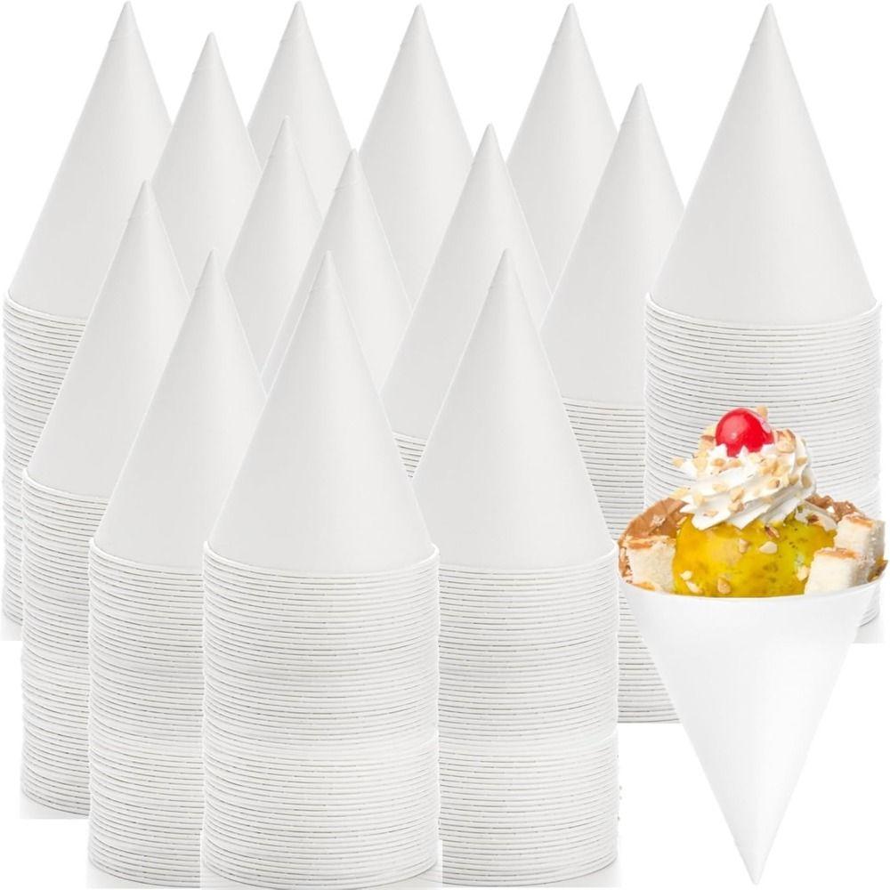 200Pcs Coated White Paper Cone Cups 3.7Oz/4.5Oz Cone Party Tableware Disposable Paper Cups  Slush