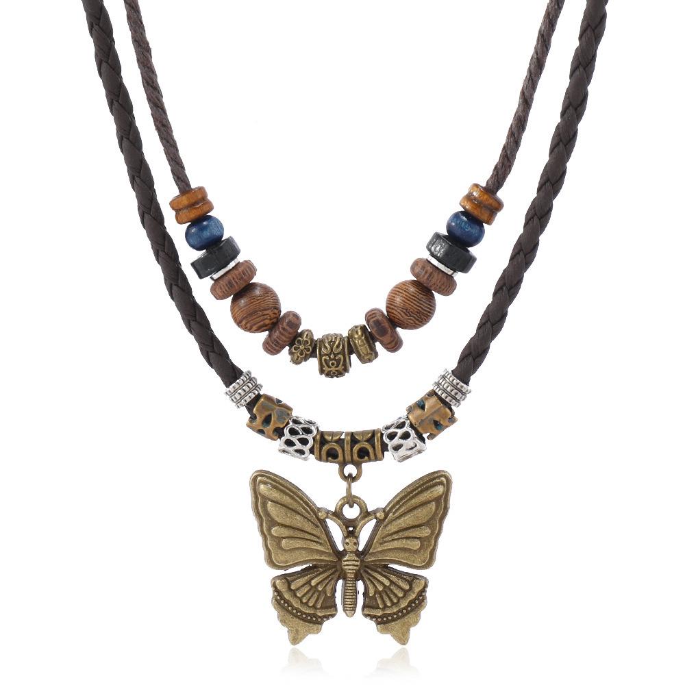 Retro Leather Butterfly Necklace for Men & Women: Handwoven, Multi-layer Design for Everyday Wear