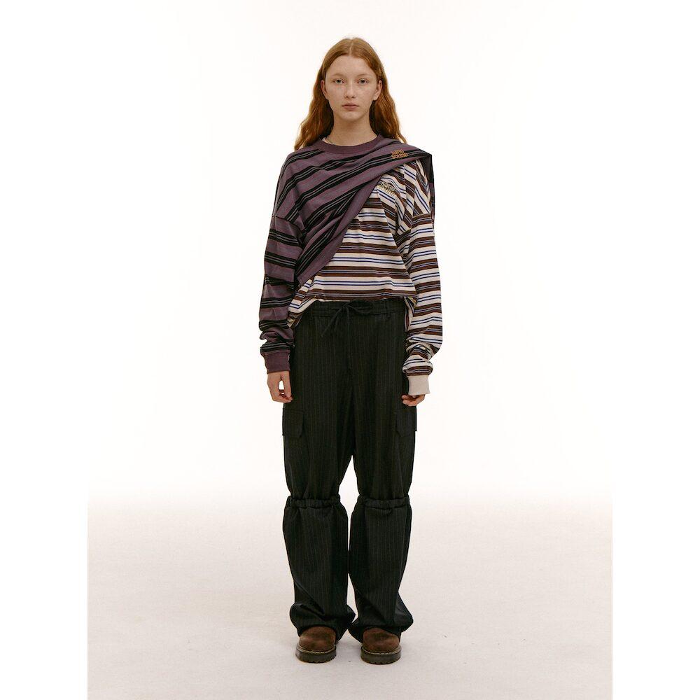 Saendeusaundeu (Unisex) Suiting Material Wide Elastic Pants Navy
