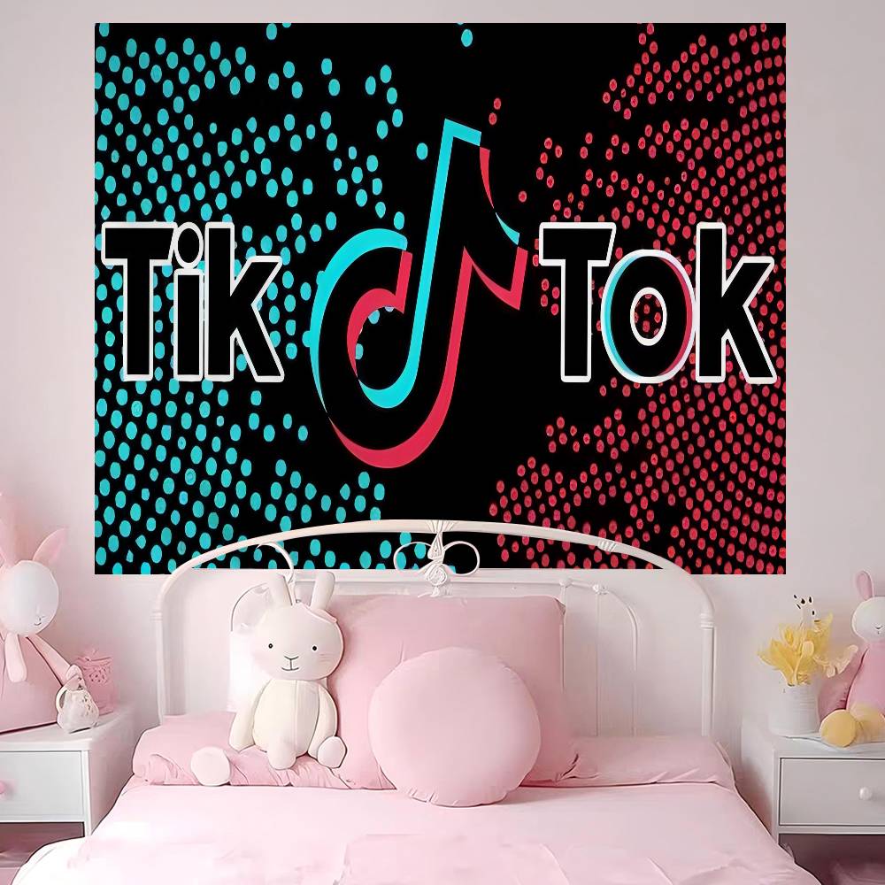 TTikTok Logo Cartoon Tapestry Home Decoration Hippie Bohemian Decoration Divination Home Decor 74x94cm(29x37in)