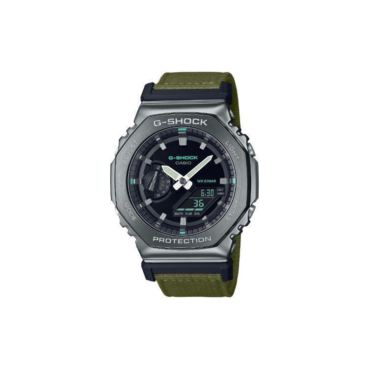 

Casio 200M Waterproof Quartz Movement Fabric Strap Watch Men watches Black GM-2100CB-3APR Black Dial