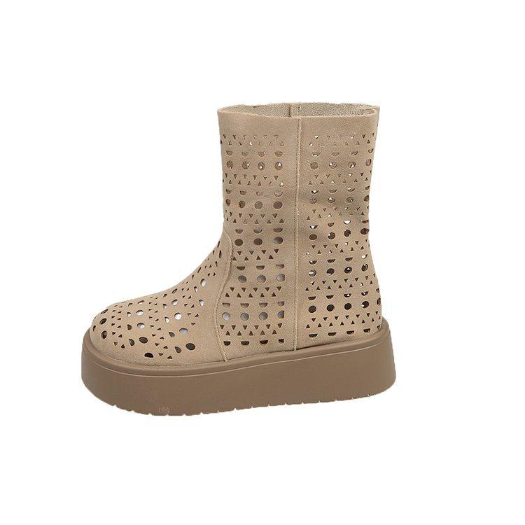 Fashion Hot Selling Women 2025 New Summer Suede Vintage Hollow Out Women Ankle Boots Anti-slip Fashion Breathable Platform Female Boots