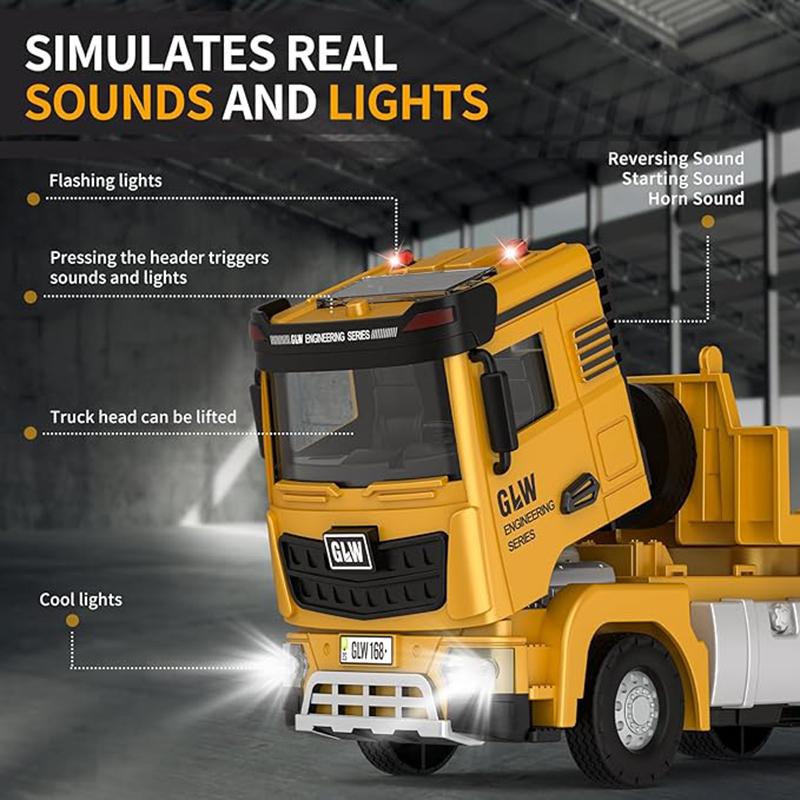 1:40 Light And Sound Simulation Engineering Trailer Truck With Bulldozer Excavator Alloy Toys Diecast Construction For Boys Gift