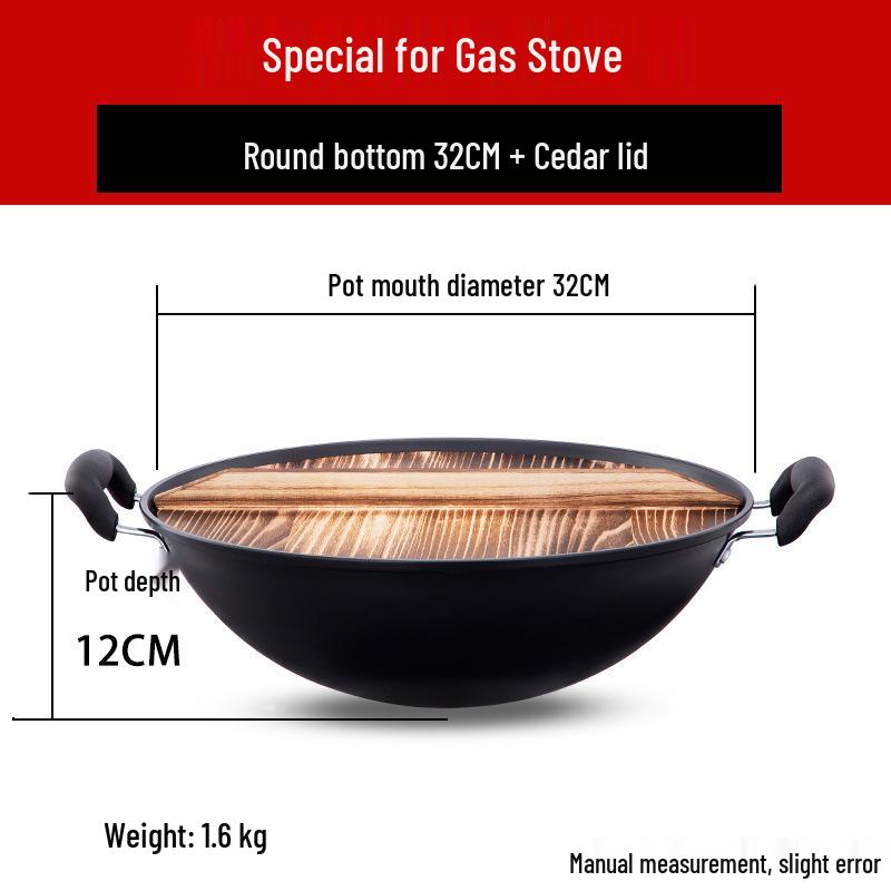 Robuster gusseiserner Wok mit zwei Griffen für Induktionskochfelder - Große Pfanne mit flachem Boden zum Braten.