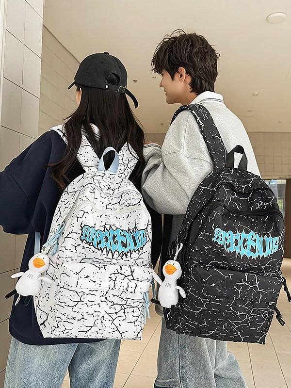 Zaino in Nylon con Lettere per Adolescenti con Design e Stile Casual