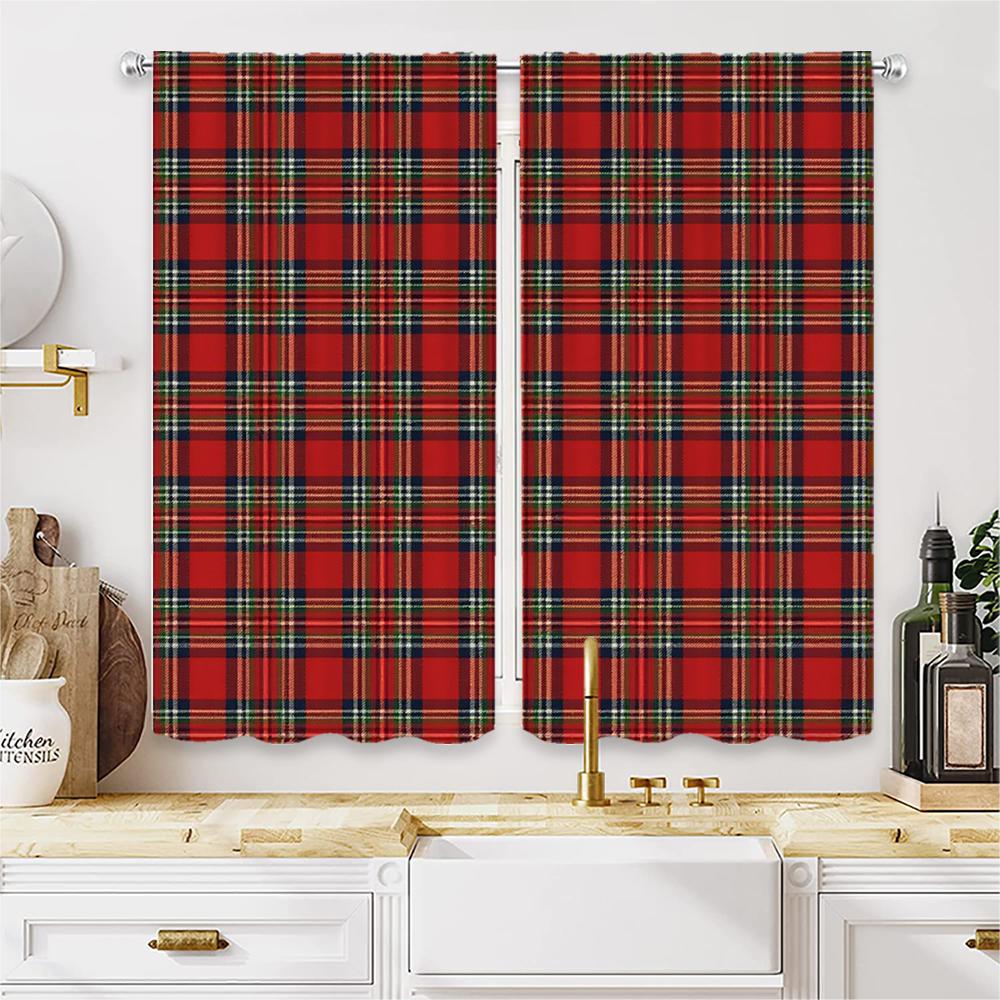 Piece Set High Definition Digital Printed Curtainred Plaid Checkered Pattern Curtainshome Decoration Style Curtains Made Of Polyester