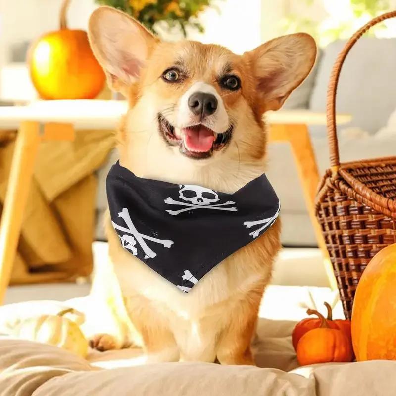 Halloween Dog Neck Towel Washable Halloween Dog Neck Wrap Spider And Skull Design Adjustable Pumpkin Triangle Scarf Easy-Clean