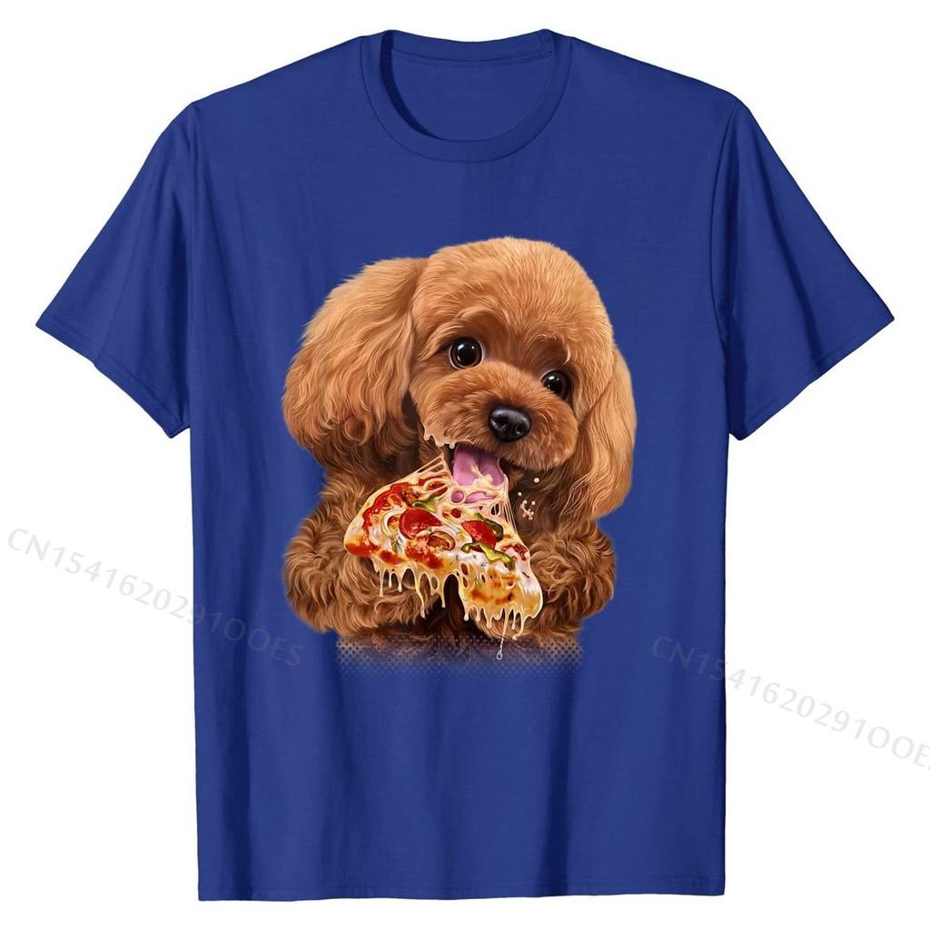 Hungry Poodle Puppy Devouring Pizza, Dog - T-Shirt Cotton Tops Shirts Custom Hot Sale Party T Shirts