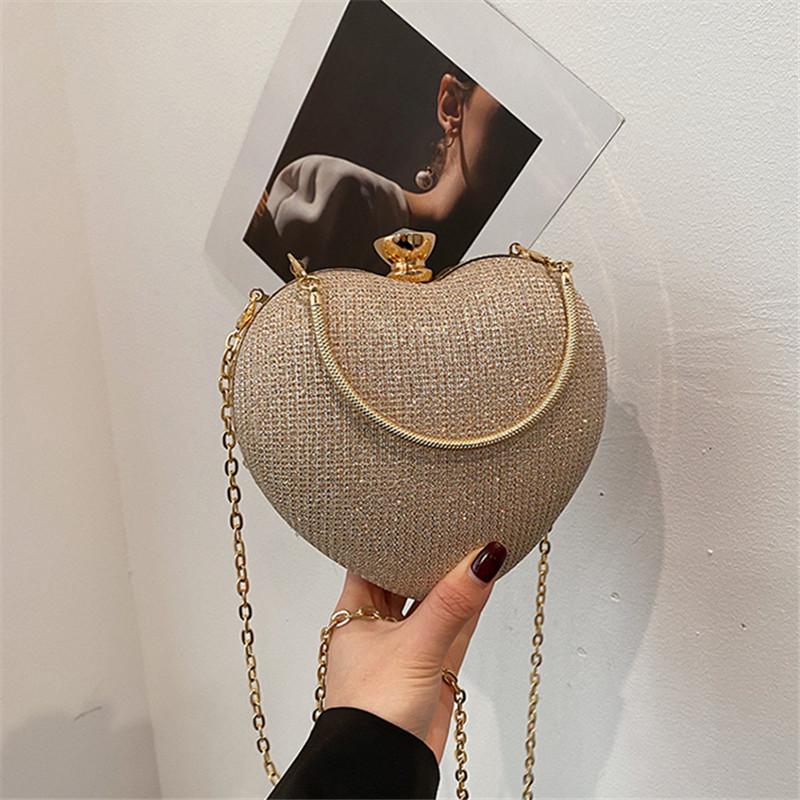 Chic Heart Shaped Lock Clasp Handbag, Fashiable Bright Star Evening Bag Stylish Single Shoulder Purse, Chain Cross Body Bags.