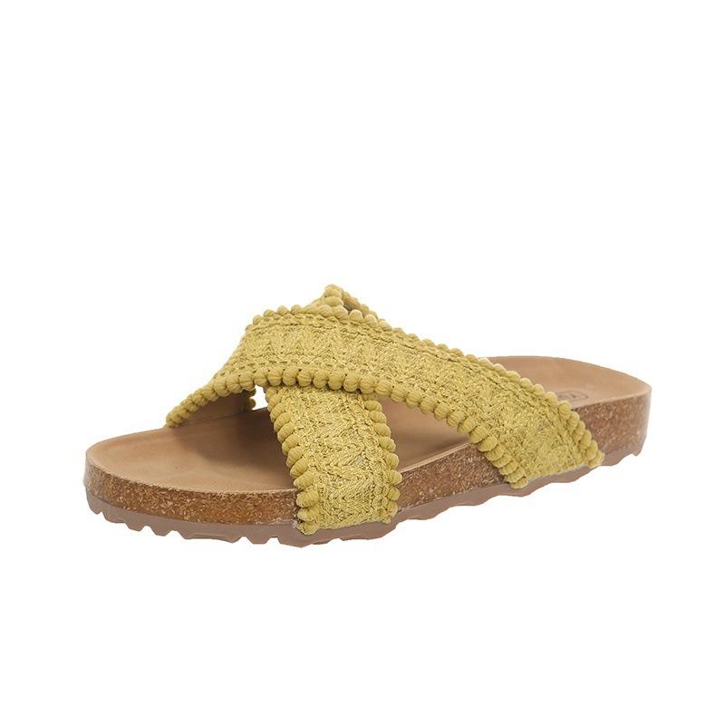 

Плетеные прохладные тапочки женские летние 2025 новые нежные подходящие к юбке тапочки-одно слово для отпуска и пляжа 40