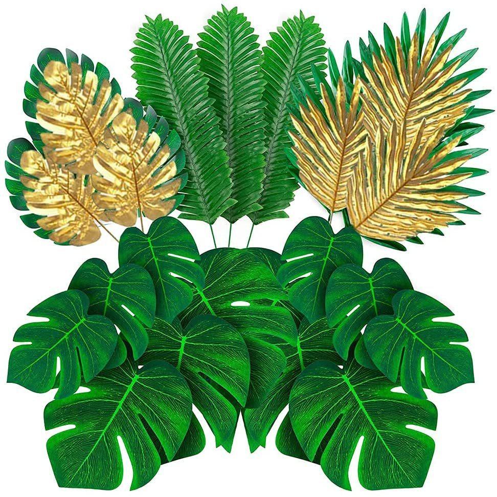Tropical Plant Decor Set With Artificial Palm Leaves For Hawaii Jungle Party Supplies