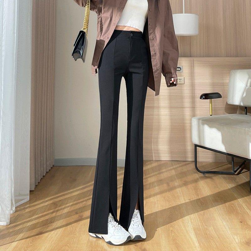 

Women s Flared High Waist Bell Bottom Trousers - Casual, Loose, Wide Leg with Spring/Autumn Slit Drape. S 78-95 lbs