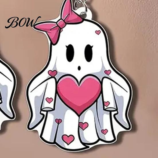 Anti-rust Earrings Pink Heart Ghost Earrings, Cute with Bow Drop Durable Lightweight Acrylic Halloween for Girls Women