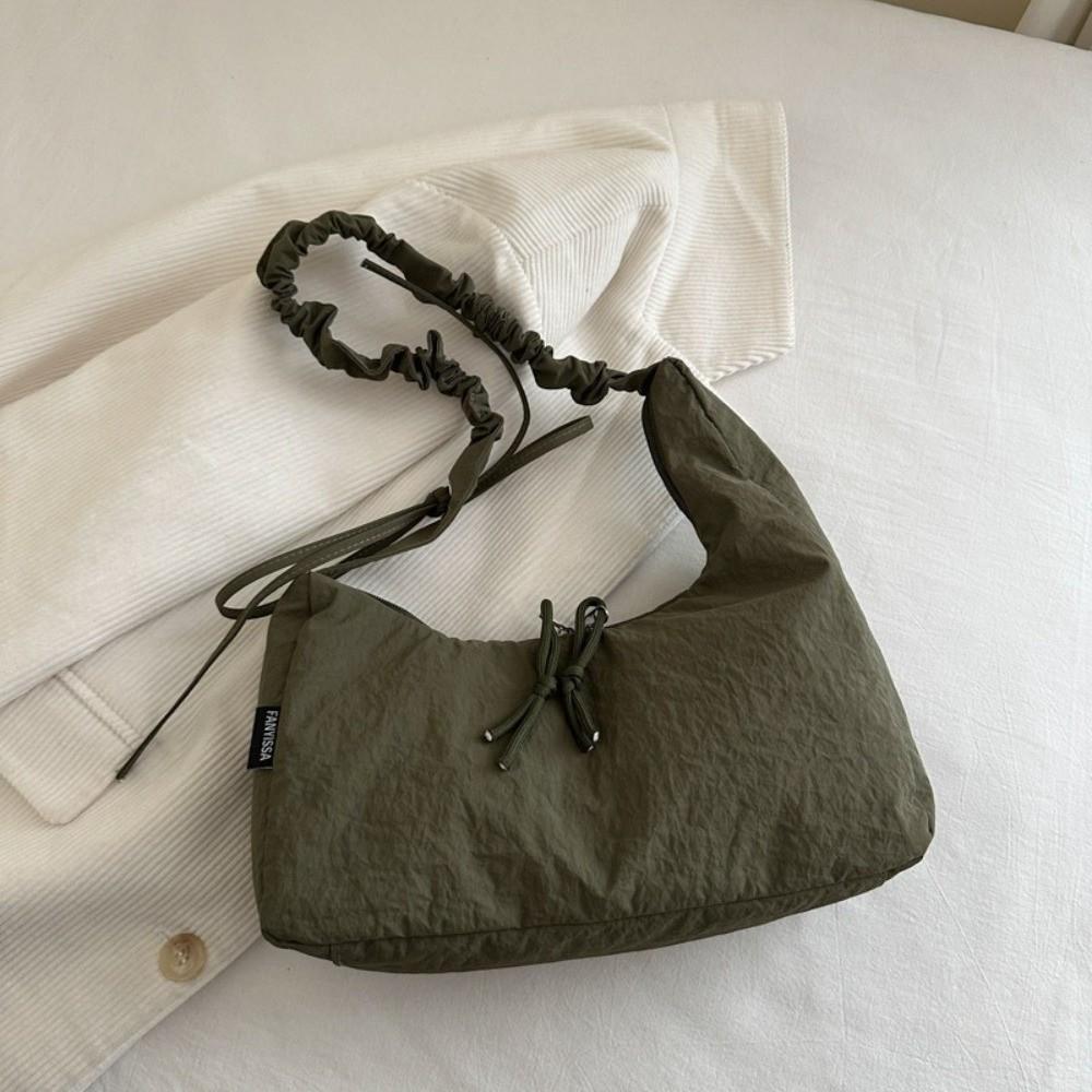 Korean Lightweight Pleated Dumpling Bag Nylon Large Capacity Drawstring Bag Versatile Casual Women's Shoulder Bag Handbag