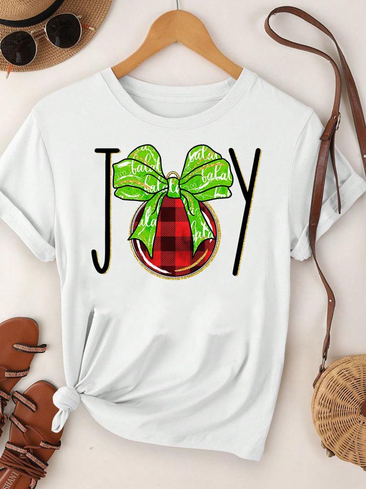 (Asian Size)  Merry Christmas Tee Top Festival New Year Holiday Casual Lovely Letter Cute 90s Women Print Lady Short Sleeve Fashion Graphic T-shirts