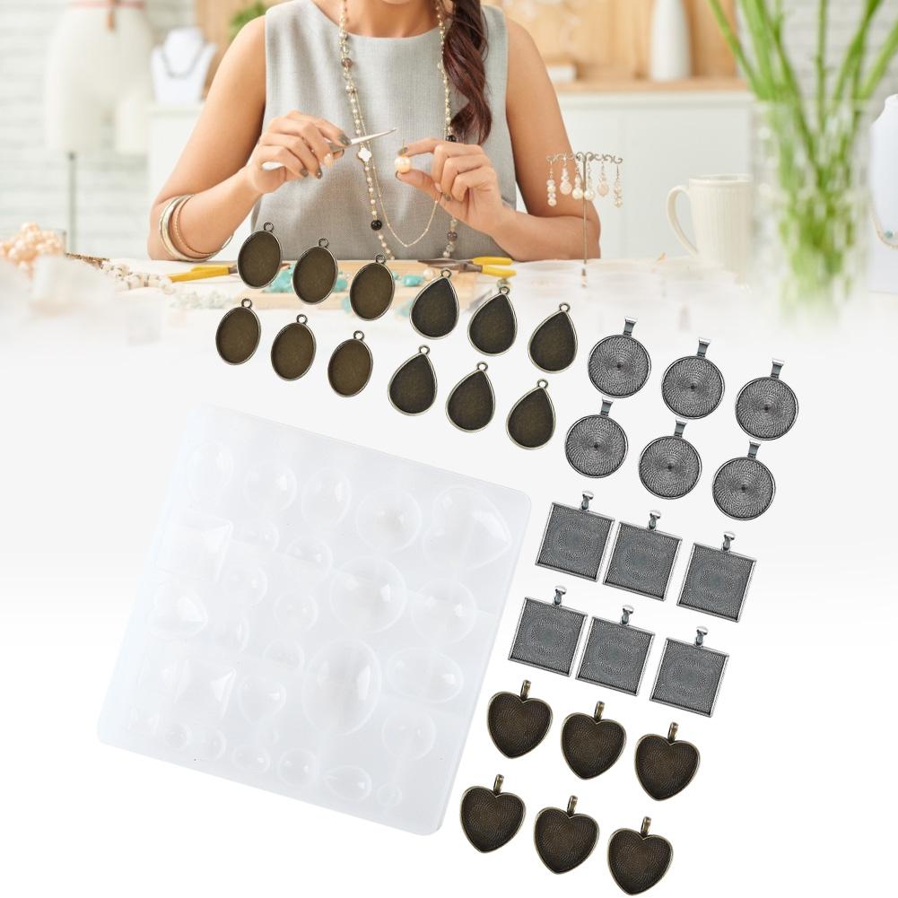Alloy Round Oval Pendant Base Tray Silicone Mode Pendant Jewelry DIY Tool Set BH201863