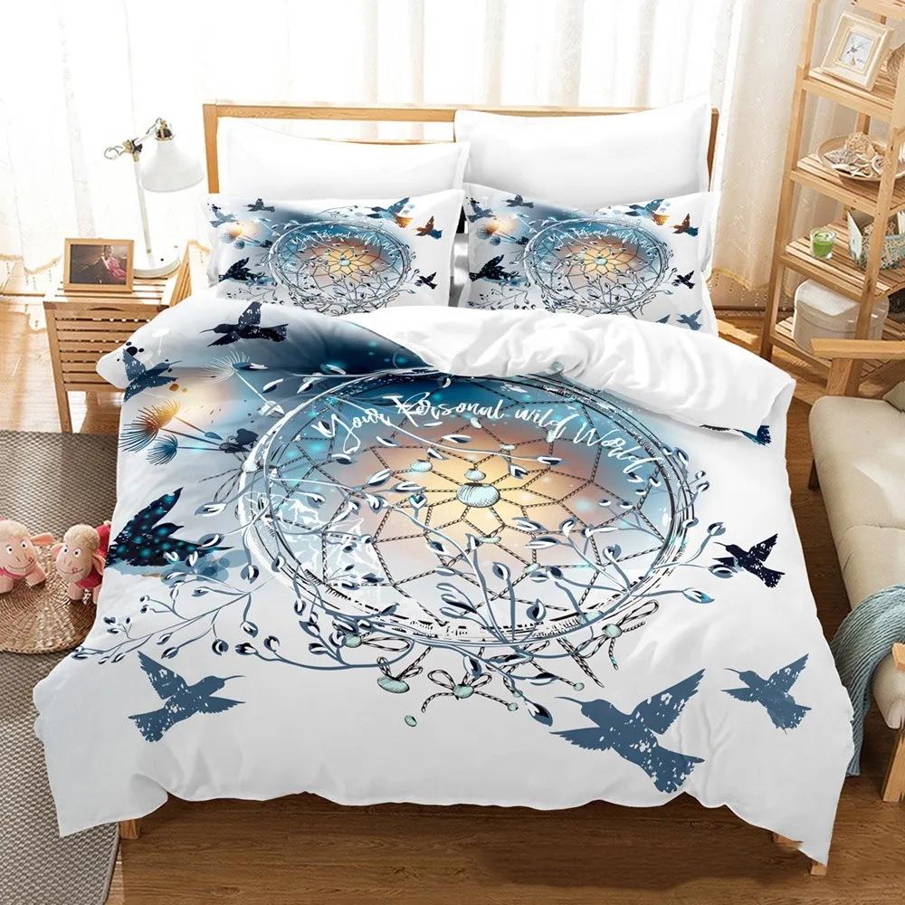 Dreamcatcher Bed Cover Set Luxury For King Size Print Bohemian Style Purple Pink Butterfly Feather Comforter Bedding Set Mandala