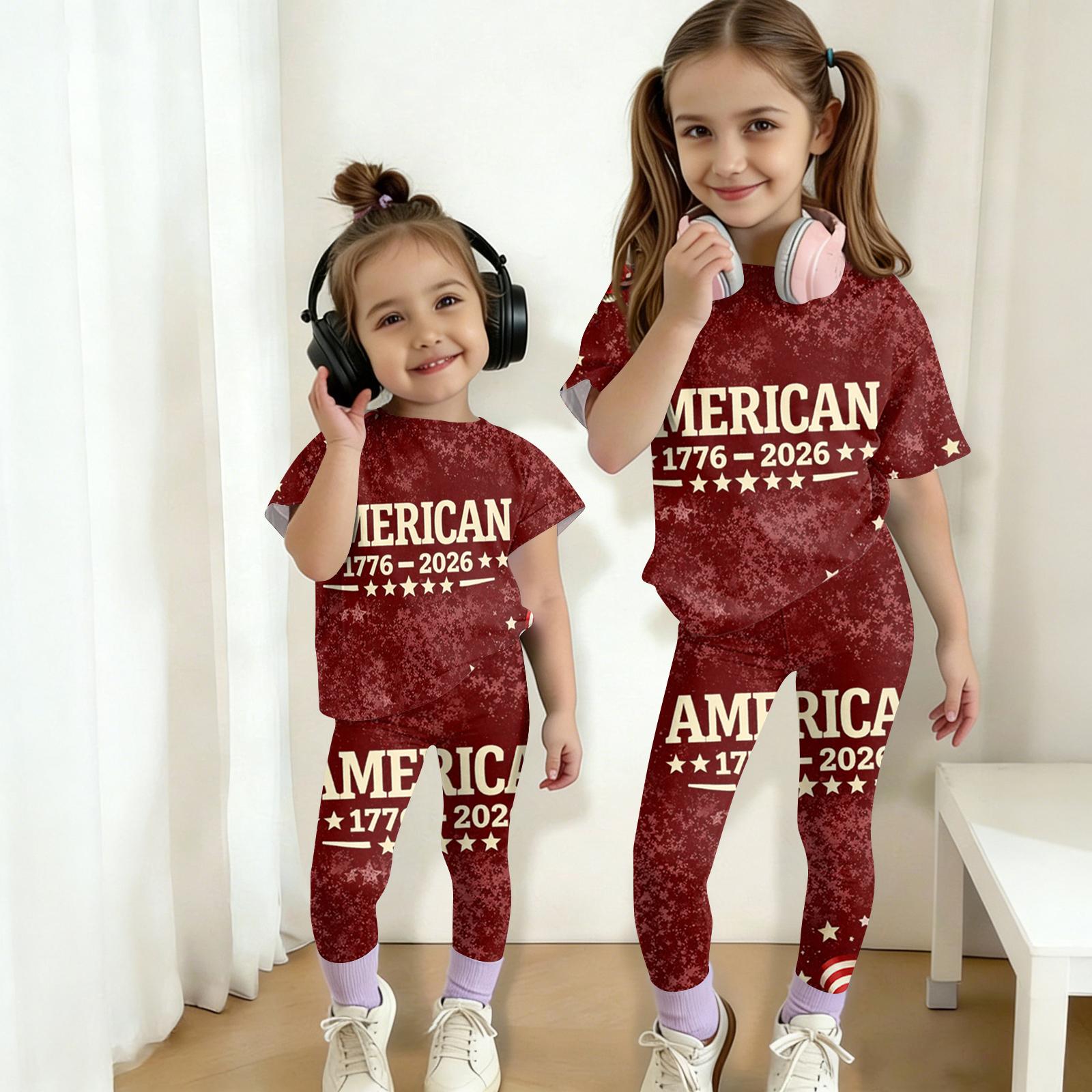 

Kids Two Piece Set Short Sleeve Top and Long Pants Outfit with Printed Text and Star Pattern Suitable for Boys and Girls Casual Wear 140 винний