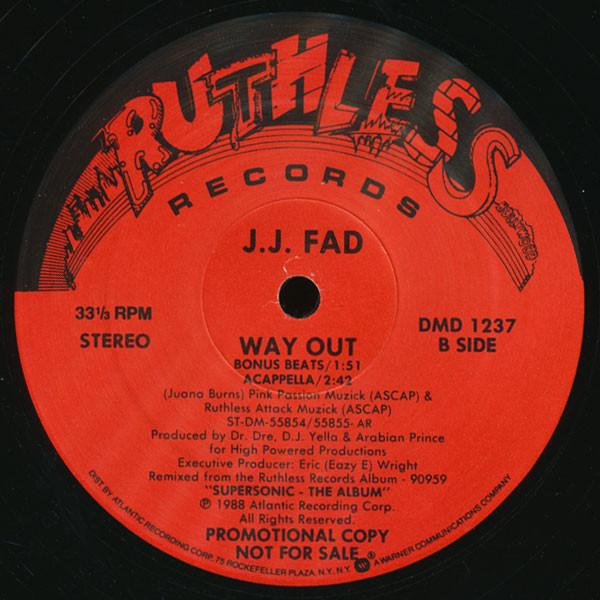

12inch Record J.J. FAD Way Out DMD1237 Ruthless Record 1988 Canada Rap HipHopRB Used