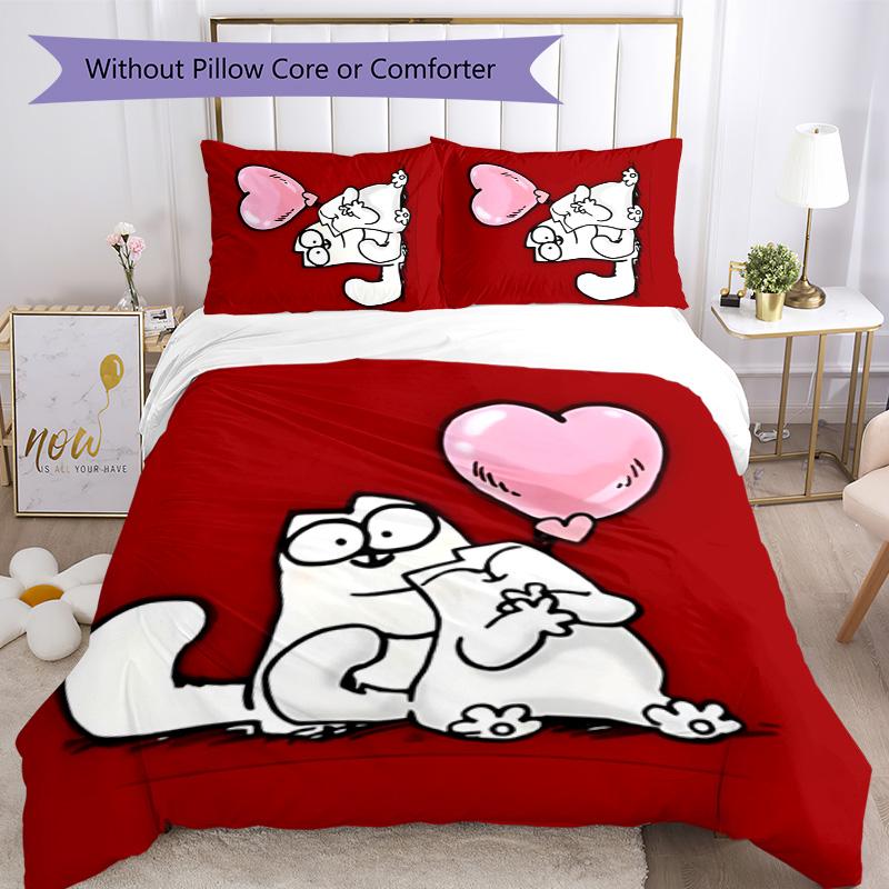 Simon's cat 3pcs Bedding Set Duvet Cover Closure Includes 1 Duvet Cover & 2 Pillowcases for All Seasons Bedroom Home Dorm Decor