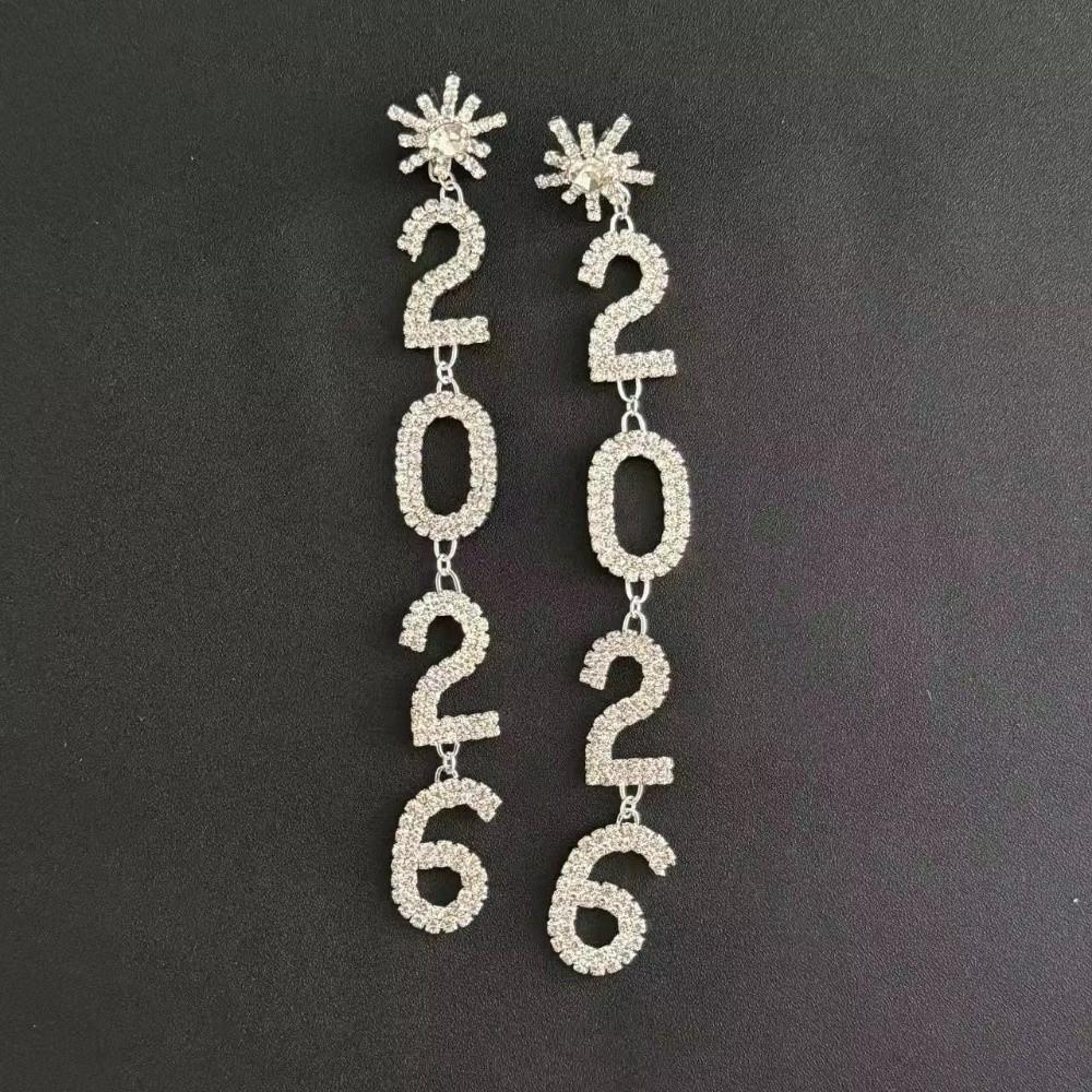 Rhinestone 2026 Stud Earrings Jewelry Crystal Party Earrings Pendant Happy New Year Earrings Girls