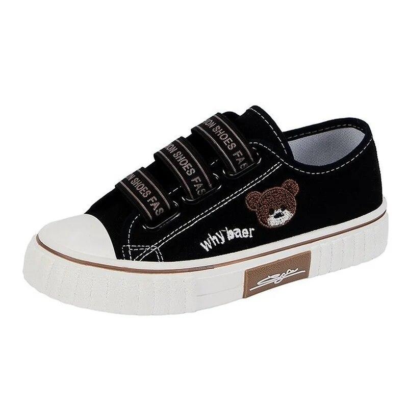 Boty pro ženy Výšivka Medvěd Plátěné Boty Dámské Studentský Trend Sportovní Ležérní Platforma Vulkanizované boty Plochá obuv