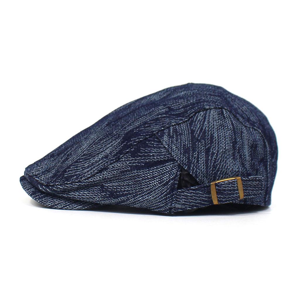 Fashion Cotton Jacquard Denim Beret British Vintage Versatile Forward-Facing Cap Striped Duckbill Cap Men's Trendy