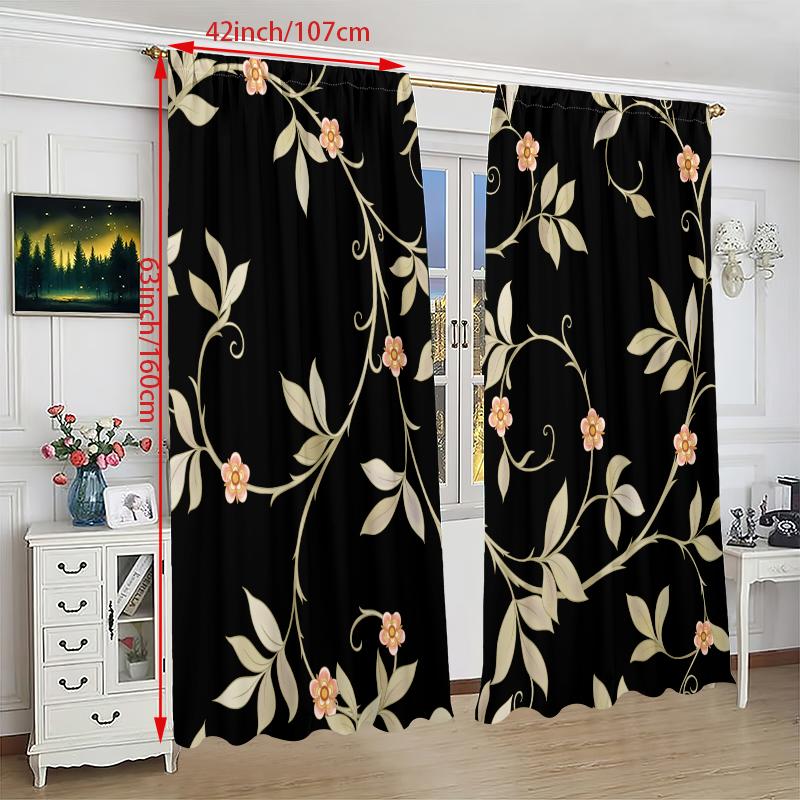 2PCS- Vine-printed Curtain - Polyester Material - Suitable for Bedrooms, Living Rooms, Study Rooms, Private Spaces