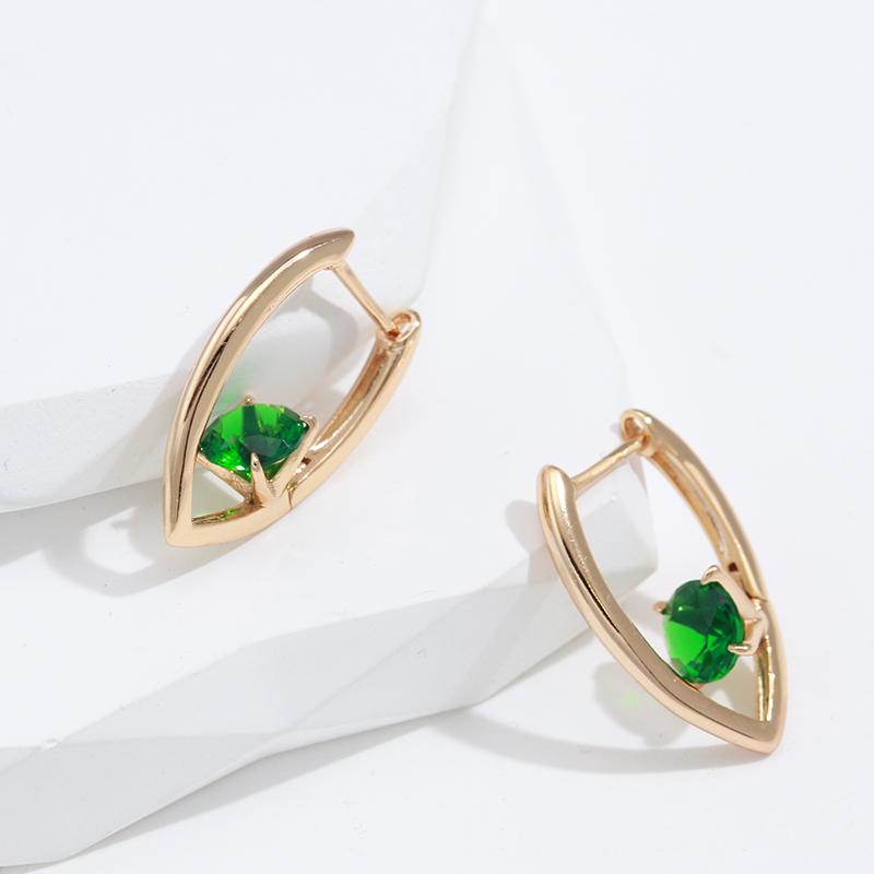 Kinel Shiny Green Zircon V Shape Earrings For Women Daily Fashion Jewelry
