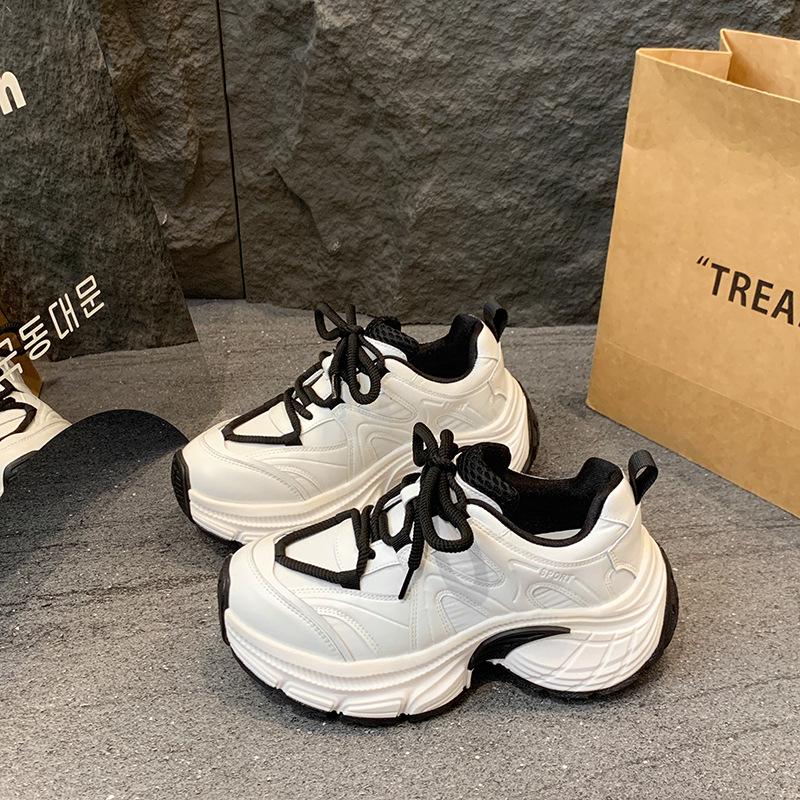 Premium braune Dad-Schuhe Damen 6 cm Höhenzunahme dicke Sohle keine müden Füße 2025 neu Herbst vielseitig Sport und Freizeit