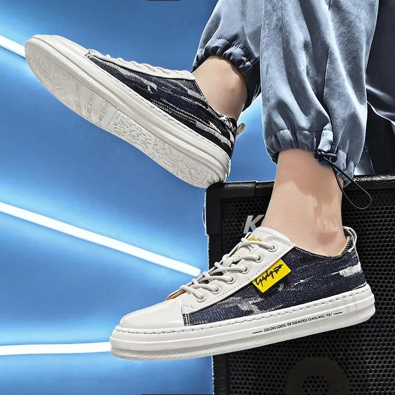 

Men Denim Canvas Breathable Vulcanized Shoes New Fashion Outdoor Casual Man Comfort Non Slip Wear Sneaker Flat Zapatos Hombre 39 темно-синього кольору