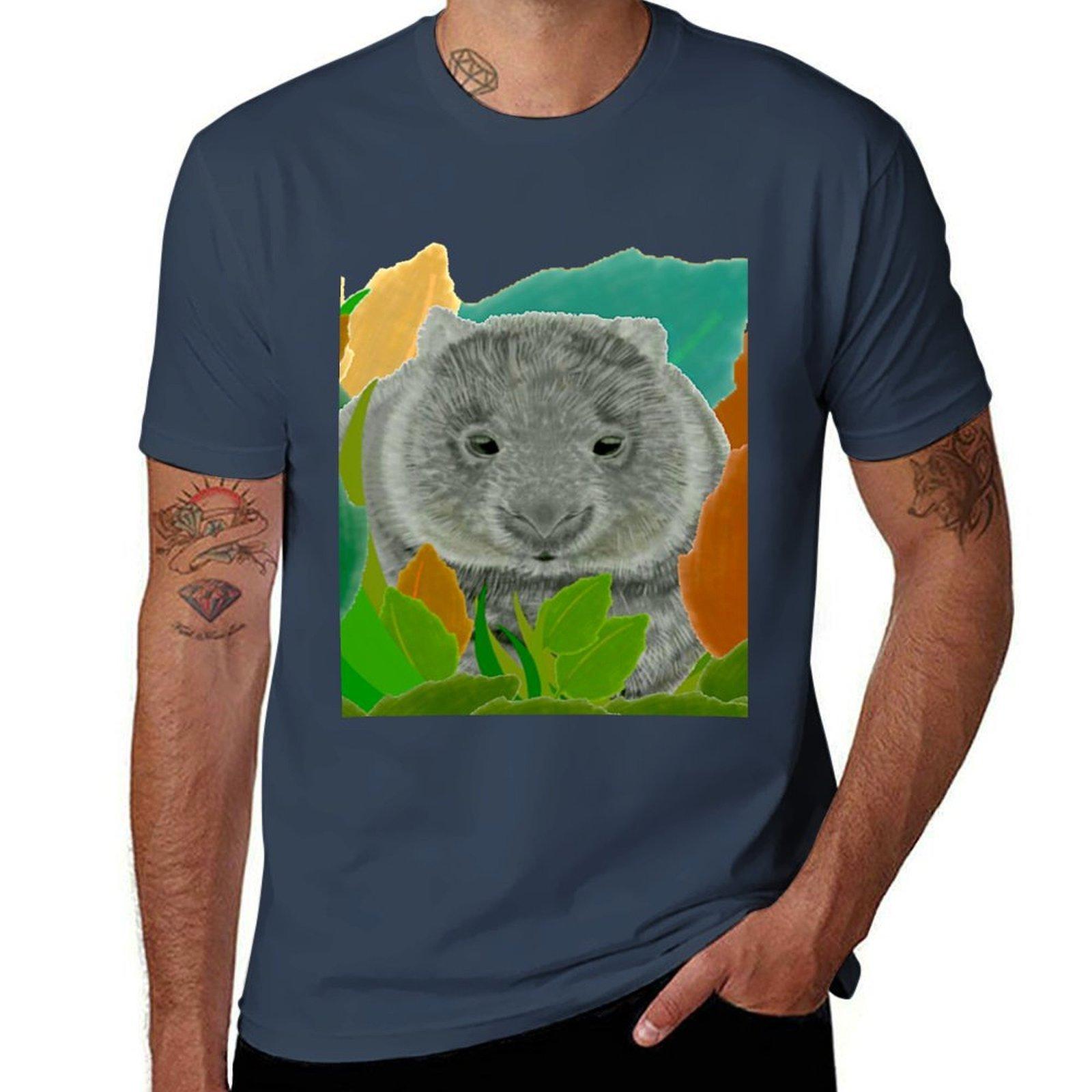 Adorable Leafy Wombat Tshirt Work Short Sleeve Cotton Top S