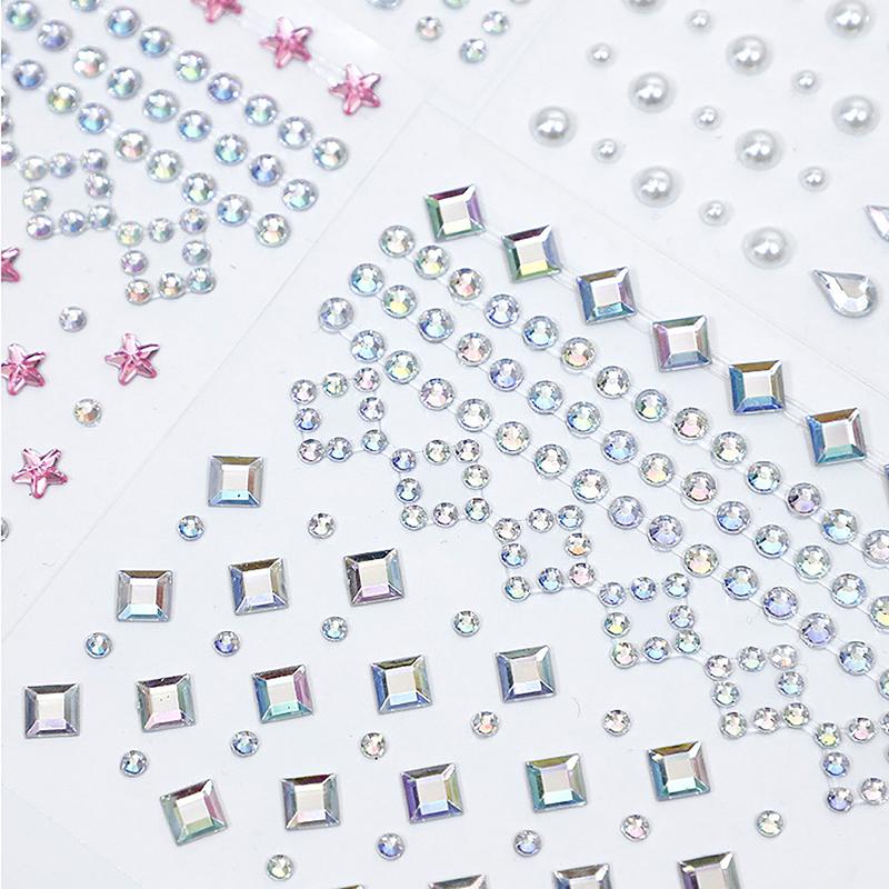 1Sheet Eye Body Face Gems Jewels Pearl Rhinestone Stickers Self Adhesive Crystal Rainbow Makeup Diamonds Face Decoration Sticker