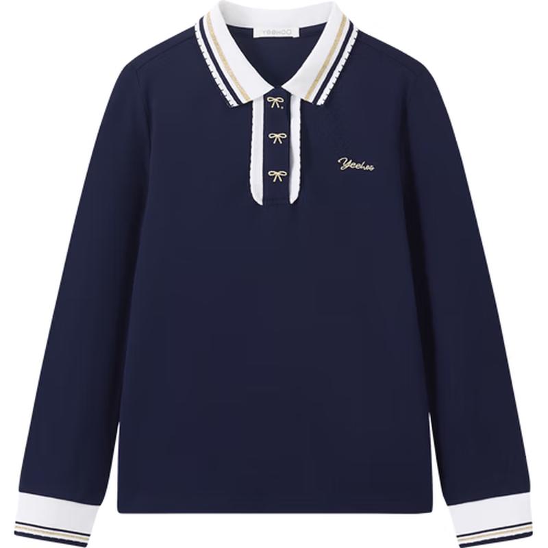 YEEHOO Girls  College Style Long Sleeve Polo T-Shirt 120
