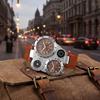 PU Leather Strap Dual Time Zone Watch Leather Strap Quartz Watch Big Face Watches  Male