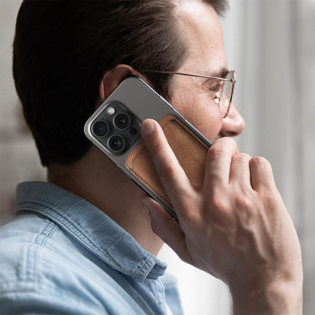 Porte-cartes magnétique en cuir mat vintage pour iPhone série 12-17 - Portefeuille fin MagSafe