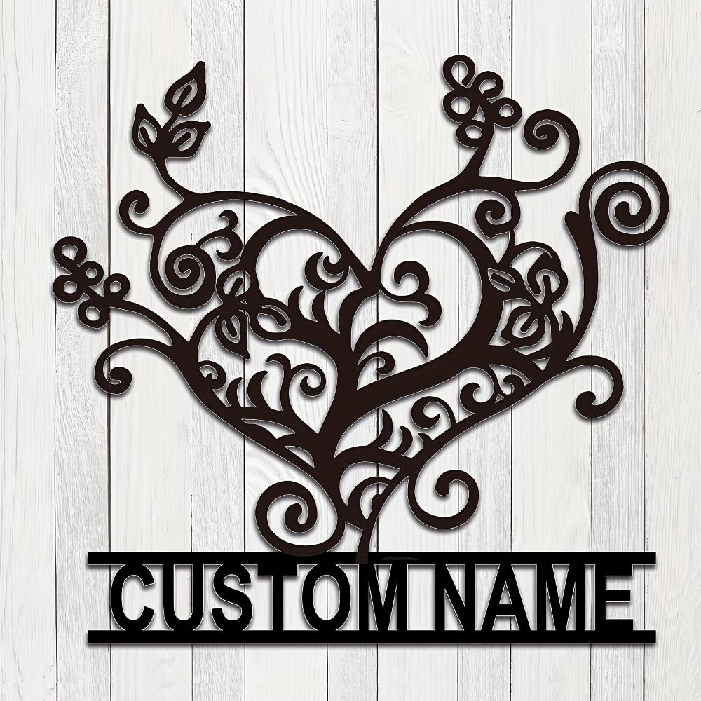 Metal Family Name Sign, Customizable Black Heart Wall Decor, Artistic Matte Finish, Removable for Indoor Outdoor