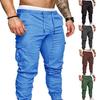 Skinny Cargo Pants Casual Men Solid Color Drawstring Waist Ankle Tied Pockets