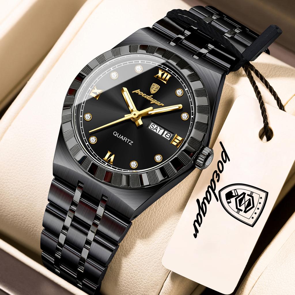 POEDAGAR Elegant Casual Ladies Watch Luminous Waterproof Week Date Fashion Woman Wristwatch Stainless Steel Women Quartz Watches