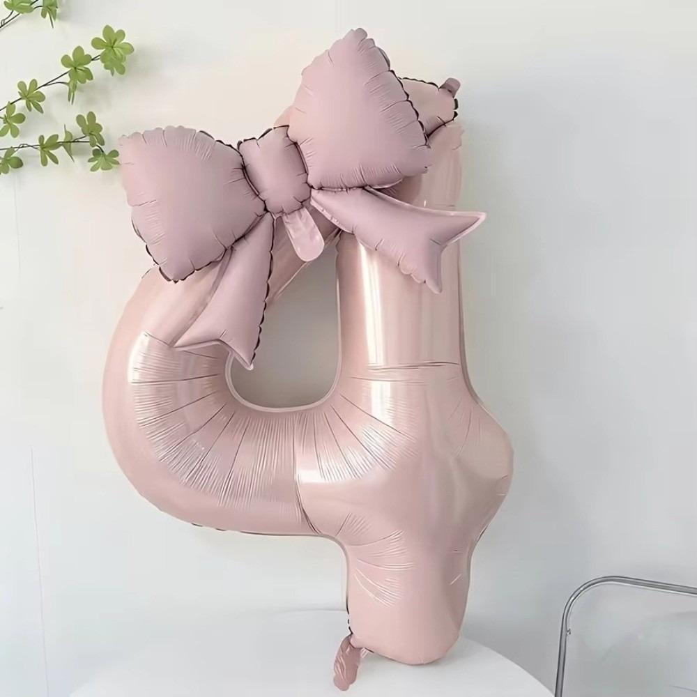 New 40 Inch Number Digital 0-9 Balloon Cream Pink Anniversary Decoration Foil Balloons with Bowknot Birthday Party Balloons