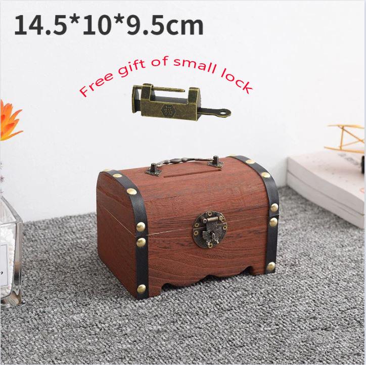 

Дерев яна скриня-скарбничка Скриня для зберігання Скарбничка Дерев яна старовинна коробка з грошима Замок для монет Економія коштовностей Піратський органайзер Декоративний подарунок