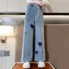 Girls' Denim Wide-leg PantsMedium and Large Children's Loose Straight Pants