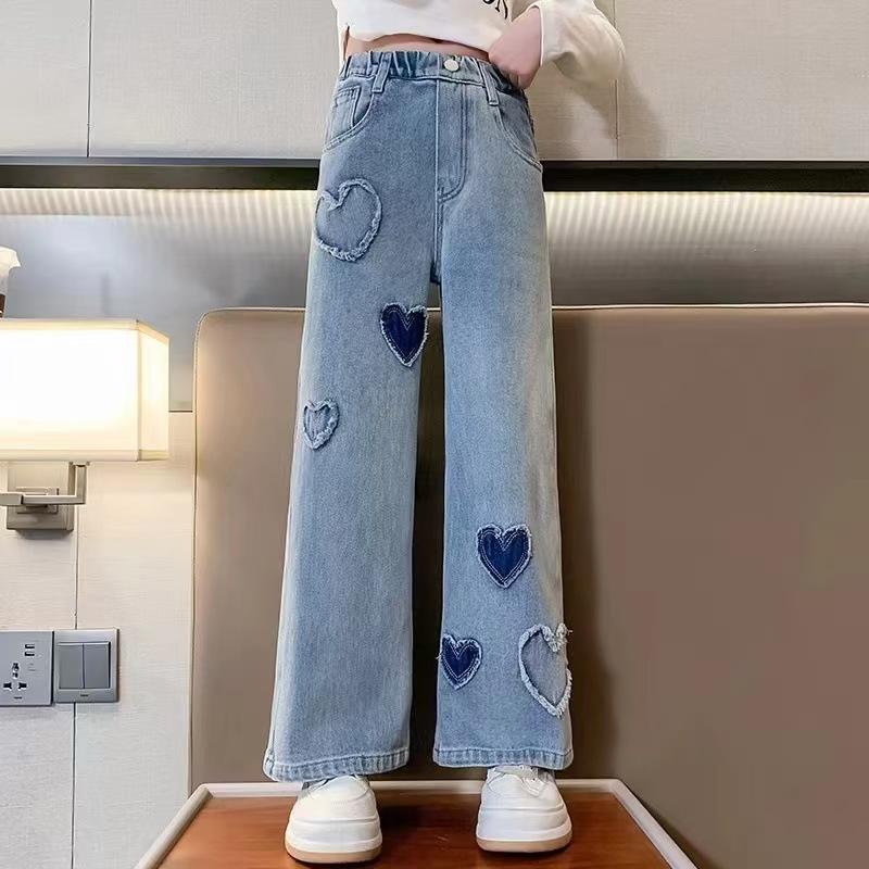 Girls' Denim Wide-leg PantsMedium and Large Children's Loose Straight Pants