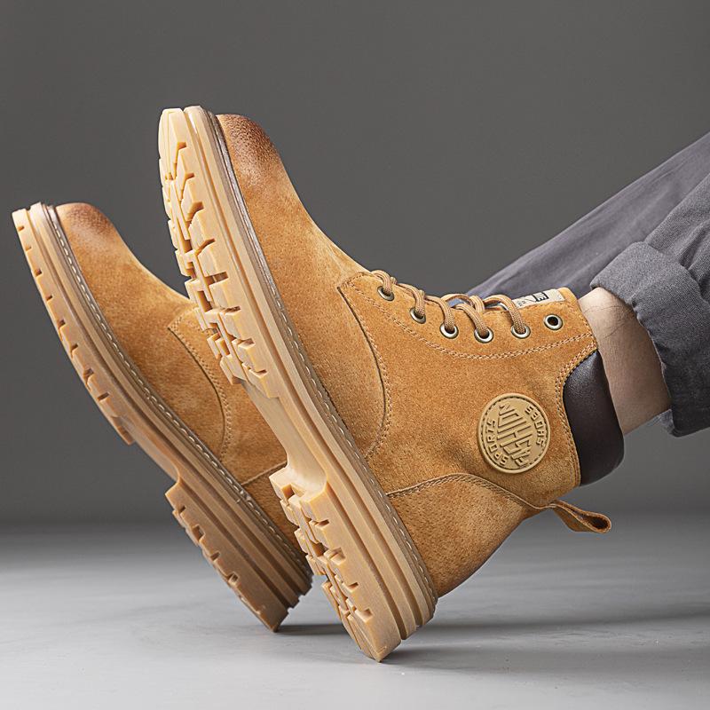 Fashion British Pigskin Men's Platform Boots Designer Soft-soled Velvet Warm Winter Ankle Boots Male Fashion Luxury Work Shoes for Men