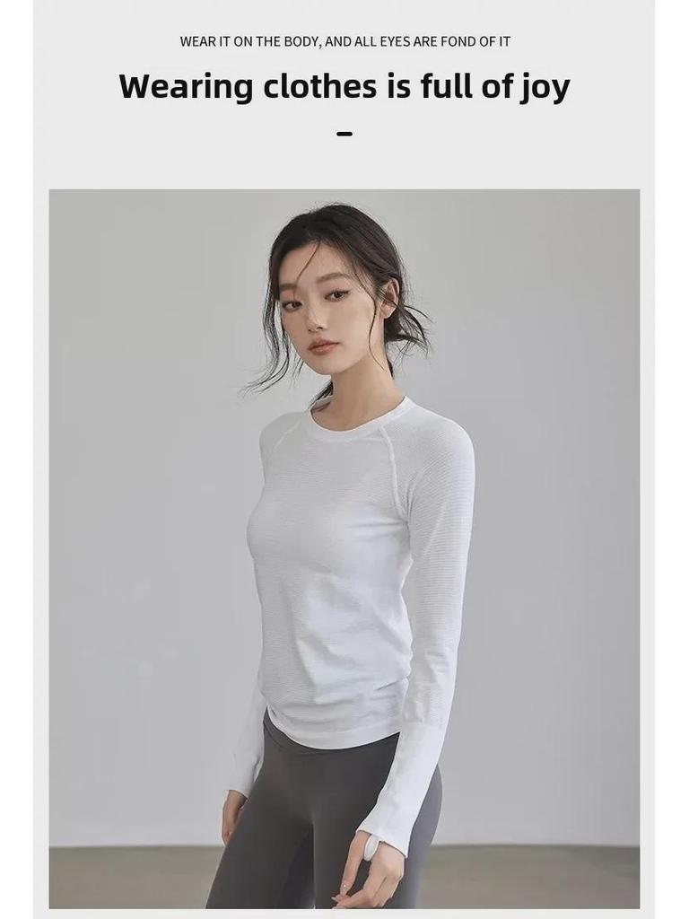 New Seamless Quick-Dry Long Sleeve Yoga Top for Autumn/Winter: Lightweight, Round Neck, Ideal for Running & Outdoor Fitness