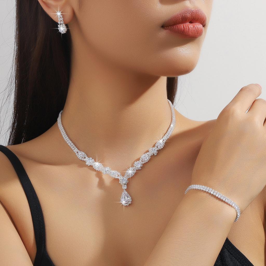 3PC Women's Simple Claw Chain Series Angel Tears Necklace Earring Set, Banquet Party Accessories