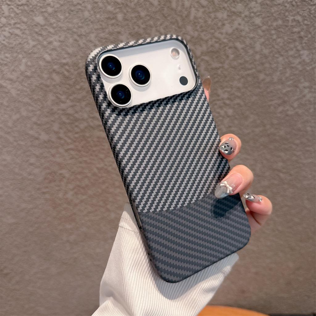 Retro Carbon Fiber Kevlar Pattern Hard Case For iPhone 17 Air 16 15 14 Plus 13 12 Pro Max 11 Lines Texture Bumper Cover