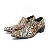 Men Leopard Print Loafers Leather Individuality Formal Business Shoes Pointed Toe Heel Wedding Dress Prom Shoes Over Sized