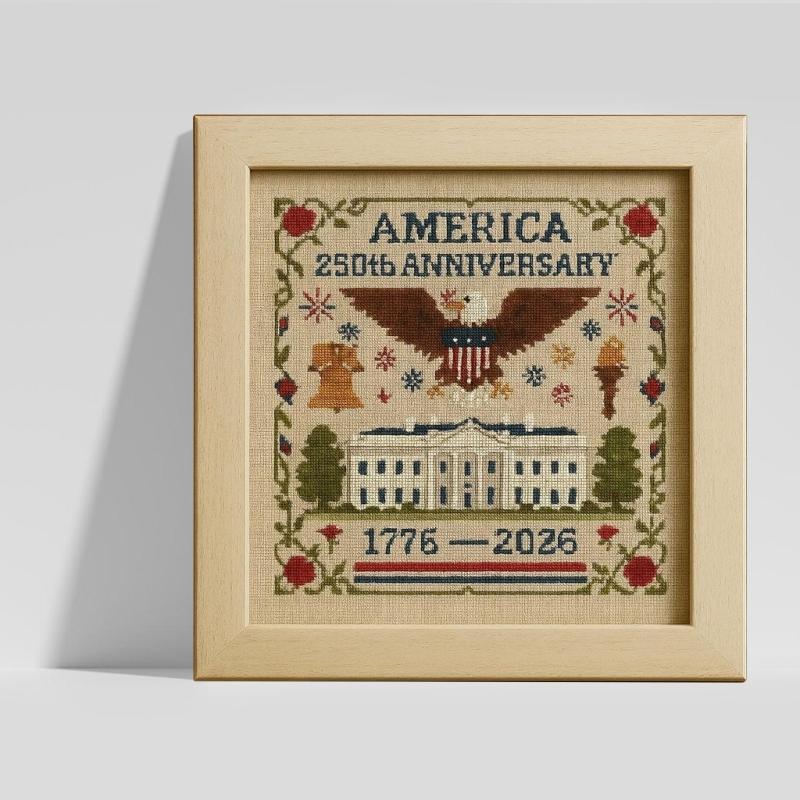 US 250th Anniversary Patriotic Memorial Embroidery Starter Set Count Format Gift